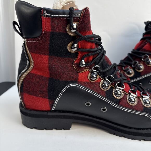 Tommy Hilfiger Women's Tonny Red Fabric Ankle Hiking Boots Sz 8 M Faux Fur NWB - Picture 11 of 15